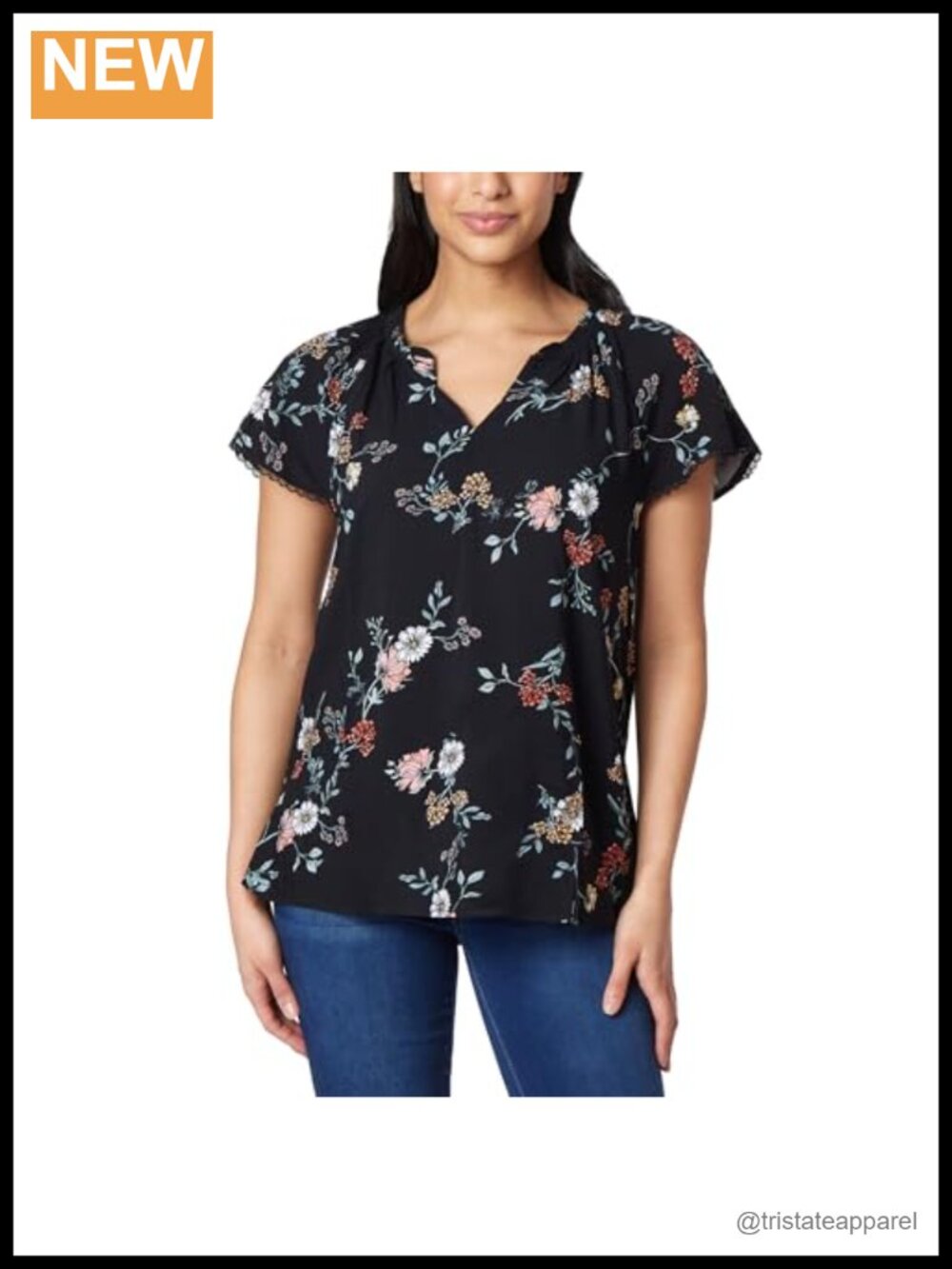 Women's Flutter Sleeve Floral Blouse, Soft Rayon, V-Neck Pullover Dressy Top